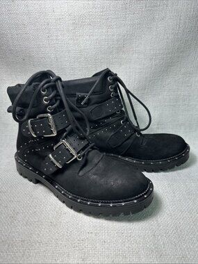 Free People Mountain Brook Leather Hiker Biker Boots Black Women's US 7/ EU 38